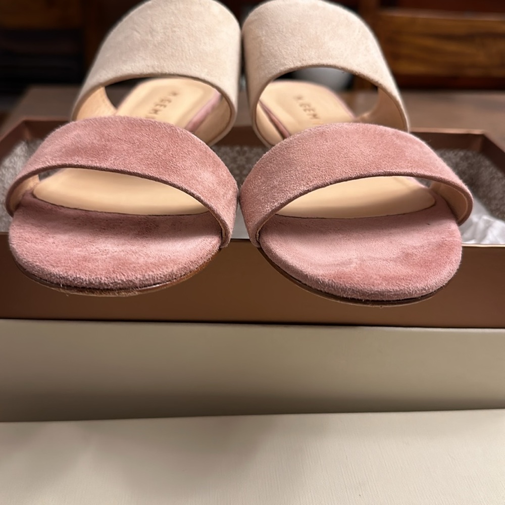 M. Gemi Two-Tone Pink and Beige Suede Slide Sandals - Picture 5 of 8